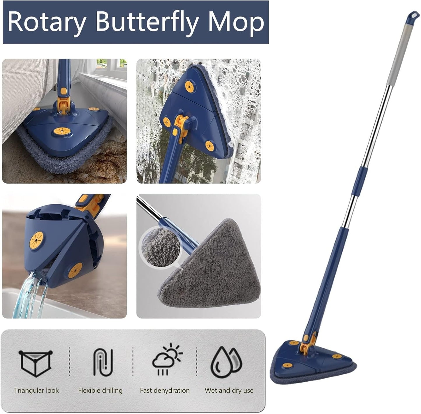 360 Degree Rotatable Adjustable Triangle Cleaning Mop
